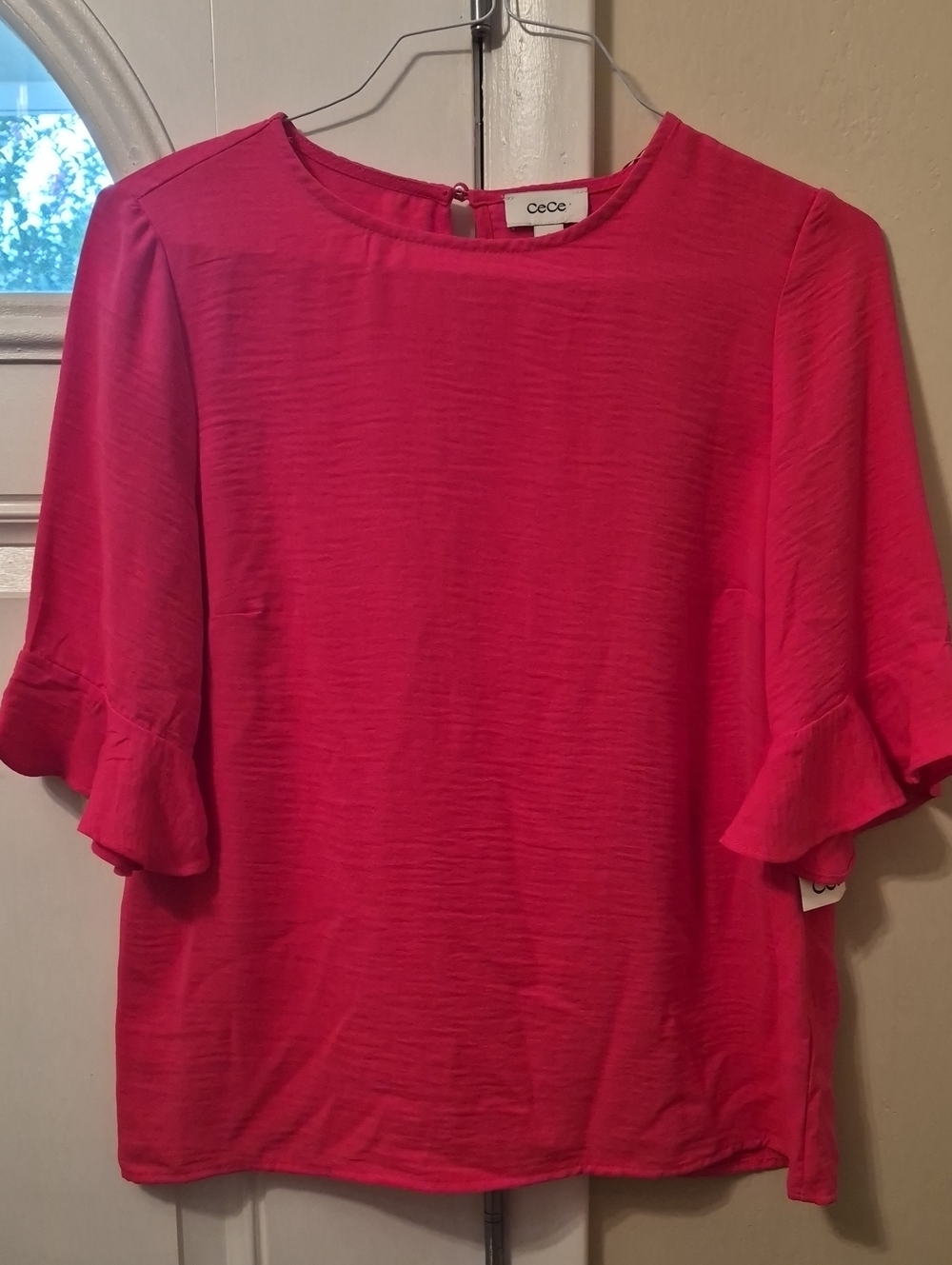 CeCe Fuschia Ruffle Sleeve Women’s Blouse